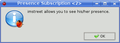 Notification window of single presence subscription