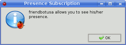 Notification of presence subscription of ICQ contact