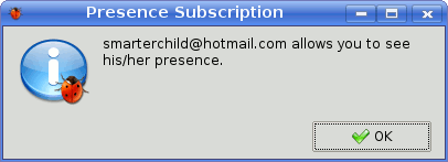 Notification of presence subscription of MSN contact