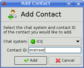 Add Contact dialog of Coccinella
