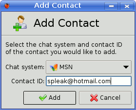 Add Contact dialog of Coccinella