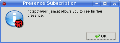 Notification of presence subscription of AIM contact