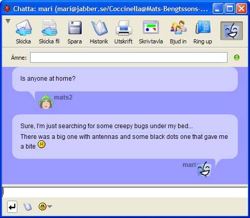 Coccinella chat window using message style