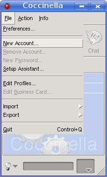 File menu with New Account option