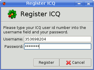 Register ICQ account to transport