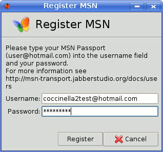 Register MSN account to transport