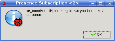 Notification window of single presence subscription